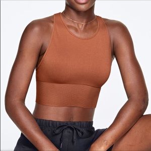 VS PINK SPORT Burnt Orange Seamless High Neck Cropped Sports Bra
